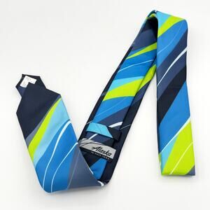 Alaska by Lucy Yang Blue Green Striped Polyester‎ Necktie 56 Inch Mens Regular